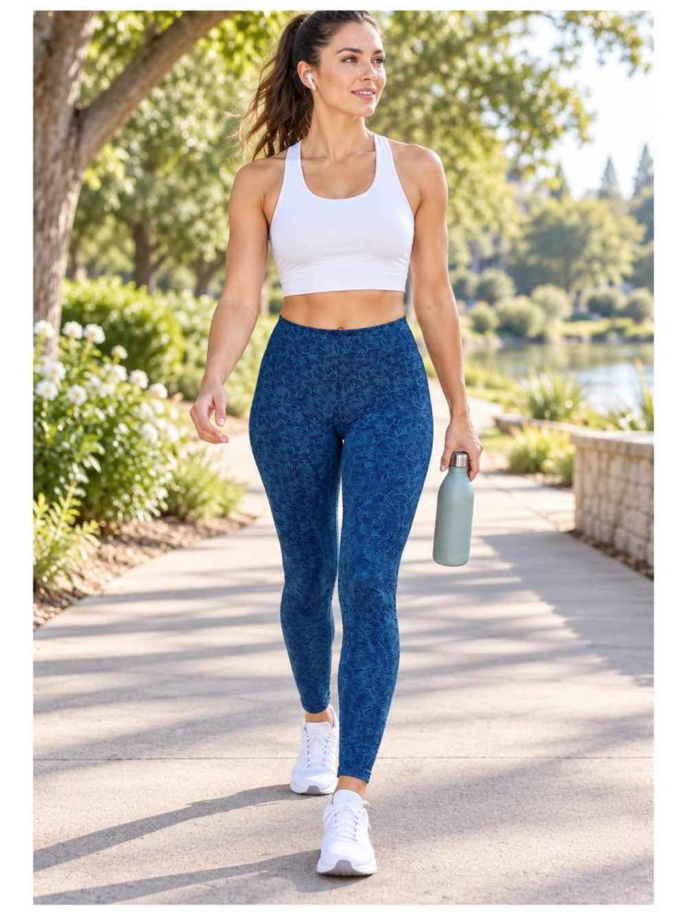 PACT Organic Cotton Blend Printed Leggings XL Blue
